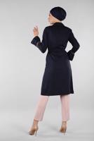Tesettür giyim LACİVERT KOLLARI VOLANLI NAKIŞLI TRENÇKOT 1202