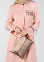 Tesettür giyim PUDRA KOLLARI VOLANLI NAKIŞLI TRENÇKOT 1202