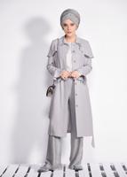 Tesettür giyim GRİ VOLANLI GİZLİ DÜĞMELİ TRENÇKOT 1205 