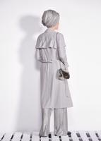 Tesettür giyim GRİ VOLANLI GİZLİ DÜĞMELİ TRENÇKOT 1205 