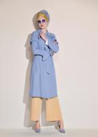 Tesettür giyim MAVİ VOLANLI GİZLİ DÜĞMELİ TRENÇKOT 1205 