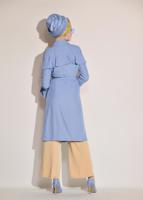 Tesettür giyim MAVİ VOLANLI GİZLİ DÜĞMELİ TRENÇKOT 1205 