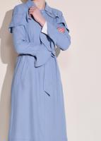 Tesettür giyim MAVİ VOLANLI GİZLİ DÜĞMELİ TRENÇKOT 1205 
