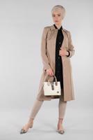Tesettür giyim BEJ BELİ KUŞAKLI DÜĞMELİ TRENÇKOT 1206
