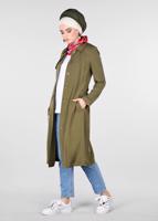 Tesettür giyim HAKİ BELİ KUŞAKLI DÜĞMELİ TRENÇKOT 1206