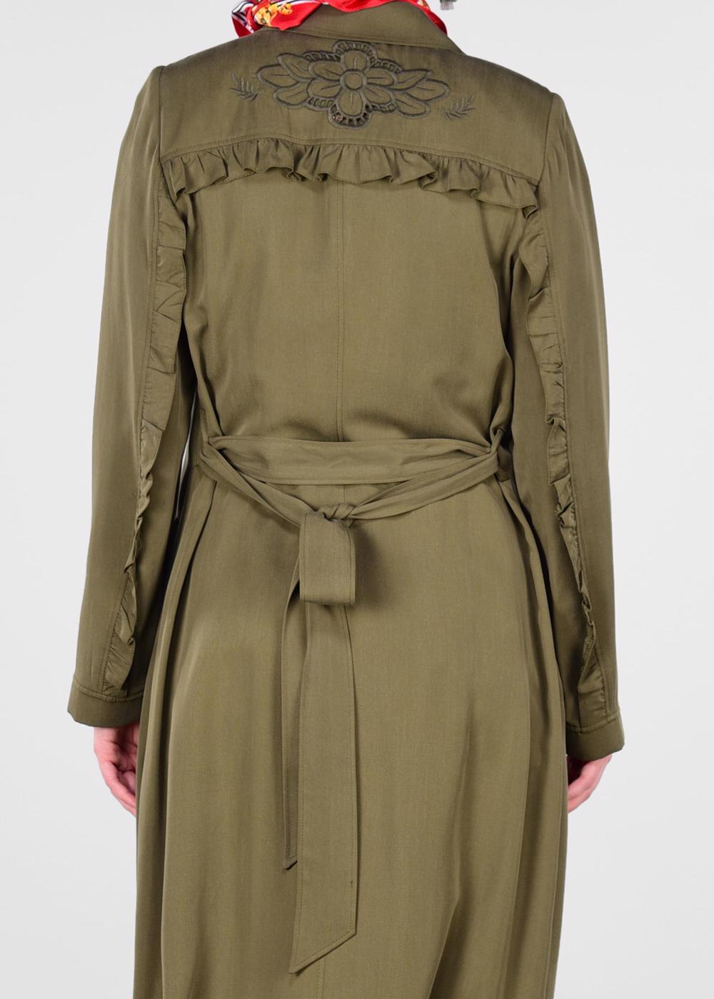 Tesettür giyim HAKİ BELİ KUŞAKLI DÜĞMELİ TRENÇKOT 1206