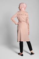 Tesettür giyim PUDRA BELİ KUŞAKLI DÜĞMELİ TRENÇKOT 1206