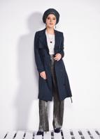 Tesettür giyim LACİVERT İNCİ DETAYLI KUŞAKLI TRENÇKOT 1207	