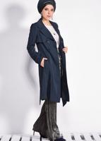 Tesettür giyim LACİVERT İNCİ DETAYLI KUŞAKLI TRENÇKOT 1207	