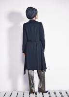 Tesettür giyim LACİVERT İNCİ DETAYLI KUŞAKLI TRENÇKOT 1207	