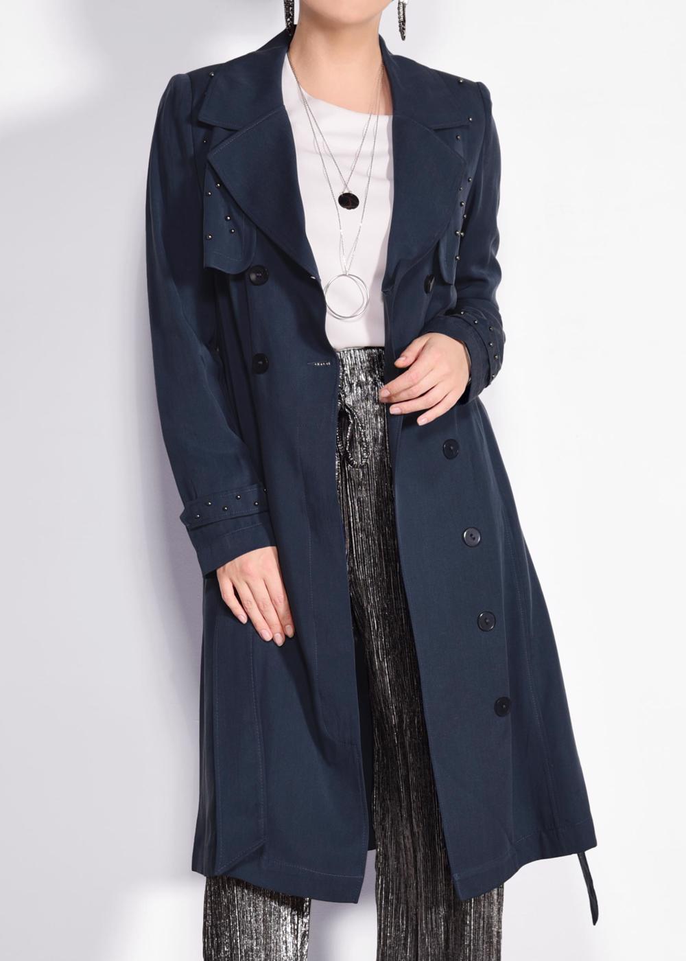 Tesettür giyim LACİVERT İNCİ DETAYLI KUŞAKLI TRENÇKOT 1207	