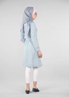Tesettür giyim MAVİ İNCİ DETAYLI KUŞAKLI TRENÇKOT 1207	