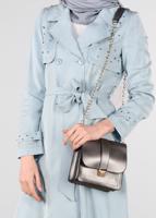 Tesettür giyim MAVİ İNCİ DETAYLI KUŞAKLI TRENÇKOT 1207	