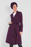 Tesettür giyim MOR İNCİ DETAYLI KUŞAKLI TRENÇKOT 1207	