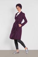 Tesettür giyim MOR İNCİ DETAYLI KUŞAKLI TRENÇKOT 1207	