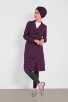 Tesettür giyim MOR İNCİ DETAYLI KUŞAKLI TRENÇKOT 1207	