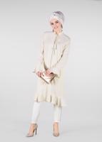 Tesettür giyim EKRU VOLANLI DANTEL DETAYLI TRENÇKOT 1210 