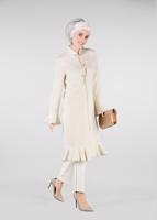 Tesettür giyim EKRU VOLANLI DANTEL DETAYLI TRENÇKOT 1210 