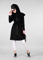 Tesettür giyim SİYAH OMUZLARI FIRFIRLI İNCİ DETAYLI TRENÇKOT 1211