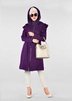 Tesettür giyim MOR OMUZLARI FIRFIRLI İNCİ DETAYLI TRENÇKOT 1211