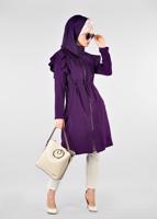 Tesettür giyim MOR OMUZLARI FIRFIRLI İNCİ DETAYLI TRENÇKOT 1211