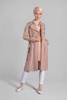 Tesettür giyim PUDRA BELDEN KEMERLİ TENSEL TRENÇKOT 1222