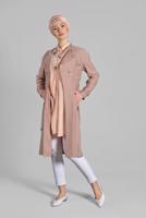 Tesettür giyim PUDRA BELDEN KEMERLİ TENSEL TRENÇKOT 1222