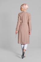 Tesettür giyim PUDRA BELDEN KEMERLİ TENSEL TRENÇKOT 1222