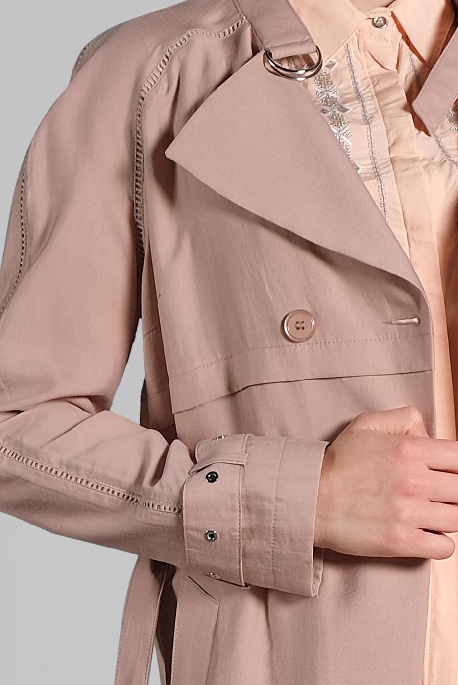 Tesettür giyim PUDRA BELDEN KEMERLİ TENSEL TRENÇKOT 1222