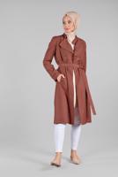 Tesettür giyim KAHVE BELDEN KEMERLİ TENSEL TRENÇKOT 1222