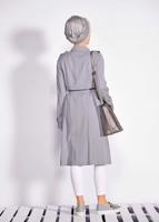 Tesettür giyim GRİ BEL VE MANŞETİ KEMERLİ DÜĞMELİ TRENÇKOT 1224