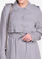 Tesettür giyim GRİ BEL VE MANŞETİ KEMERLİ DÜĞMELİ TRENÇKOT 1224