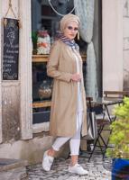 Tesettür giyim KAHVE İNCİ DETAYLI FERMUARLI TRENÇKOT 1225 