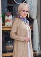 Tesettür giyim KAHVE İNCİ DETAYLI FERMUARLI TRENÇKOT 1225 