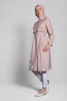Tesettür giyim PUDRA HAKİM YAKA PAMUKLU TRENÇKOT 1232