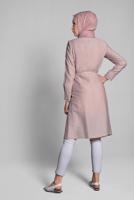 Tesettür giyim PUDRA HAKİM YAKA PAMUKLU TRENÇKOT 1232