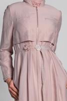 Tesettür giyim PUDRA HAKİM YAKA PAMUKLU TRENÇKOT 1232