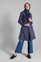 Tesettür giyim LACİVERT KOLLARI İNCİLİ PAMUKLU TRENÇKOT 1240