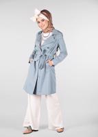 Tesettür giyim MAVİ KOLLARI İNCİLİ PAMUKLU TRENÇKOT 1240