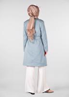 Tesettür giyim MAVİ KOLLARI İNCİLİ PAMUKLU TRENÇKOT 1240