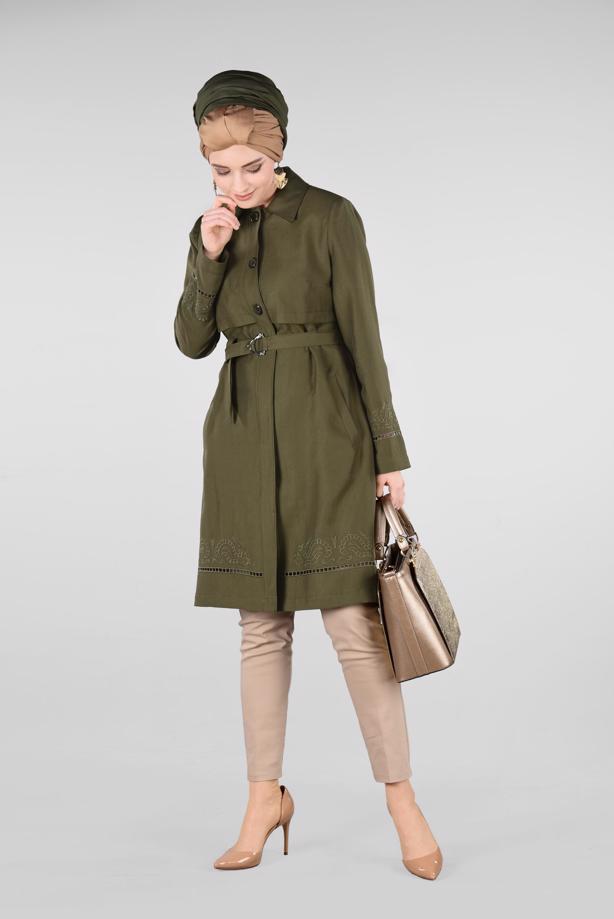 Tesettür giyim  KEMER DETAYLI TRENÇKOT 1241  - TRENDTESETTÜR