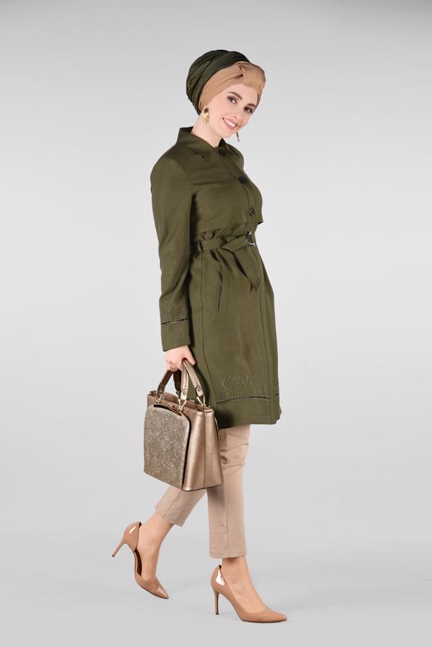 Tesettür giyim  KEMER DETAYLI TRENÇKOT 1241  - TRENDTESETTÜR