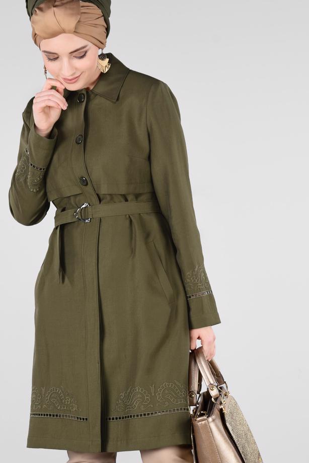 Tesettür giyim  KEMER DETAYLI TRENÇKOT 1241  - TRENDTESETTÜR