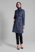 Tesettür giyim LACİVERT KEMER DETAYLI TRENÇKOT 1241 