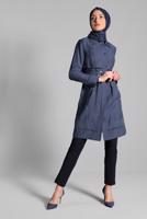 Tesettür giyim LACİVERT KEMER DETAYLI TRENÇKOT 1241 