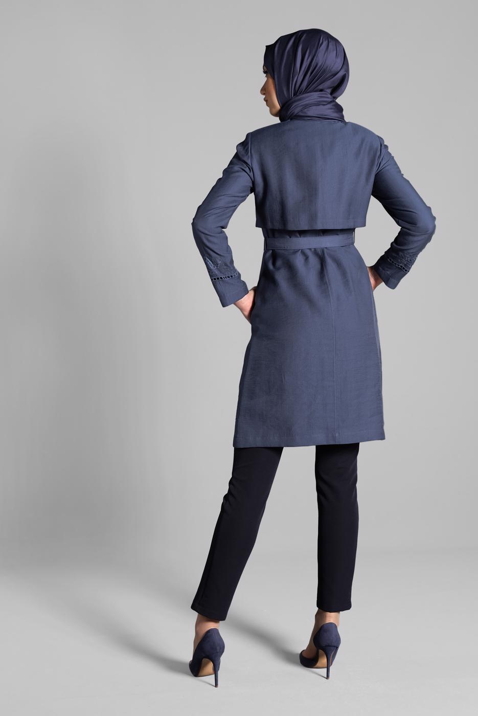Tesettür giyim LACİVERT KEMER DETAYLI TRENÇKOT 1241 