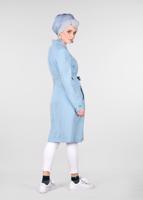 Tesettür giyim MAVİ YAPRAK BASKILI FERMUARLI TRENÇKOT T 1242