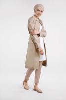 Tesettür giyim BEJ YAPRAK BASKILI FERMUARLI TRENÇKOT T 1242