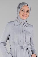 Tesettür giyim GRİ YAPRAK BASKILI FERMUARLI TRENÇKOT T 1242