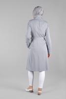 Tesettür giyim GRİ YAPRAK BASKILI FERMUARLI TRENÇKOT T 1242